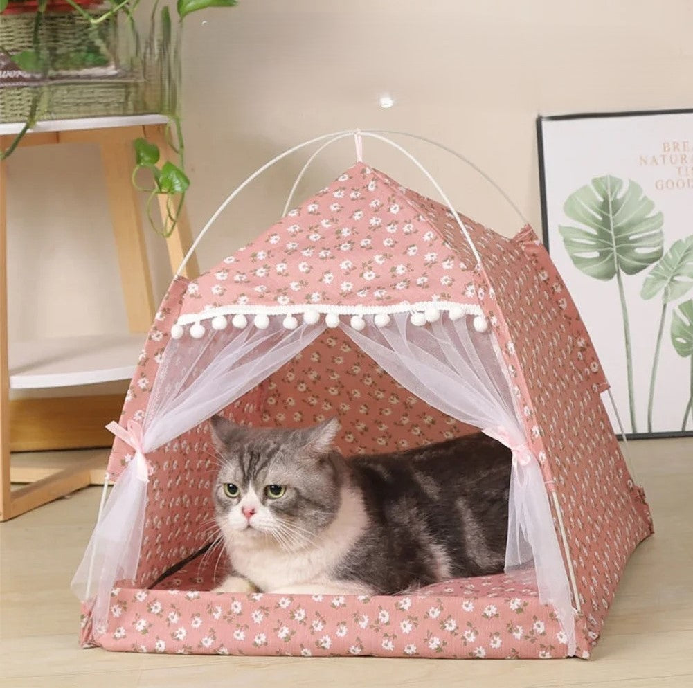 niche pour chat tente rose